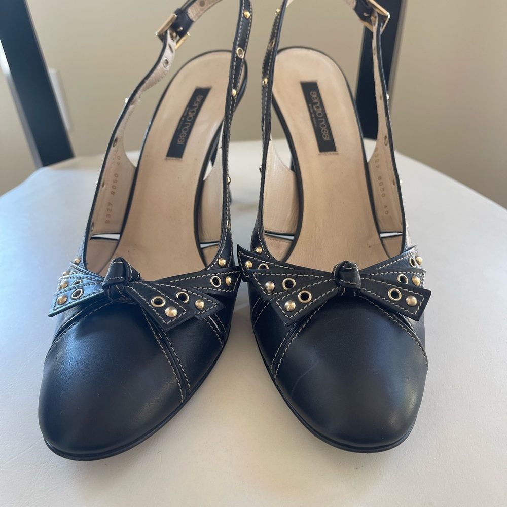 VINTAGE SERGIO ROSSI Black Slingback Heels - Picture 2 of 10